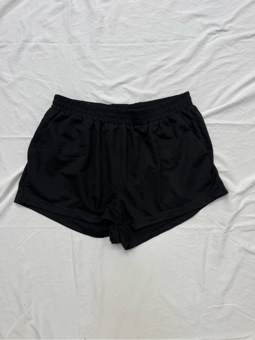 Luxe Black Elastic-Waist Athletic Shorts